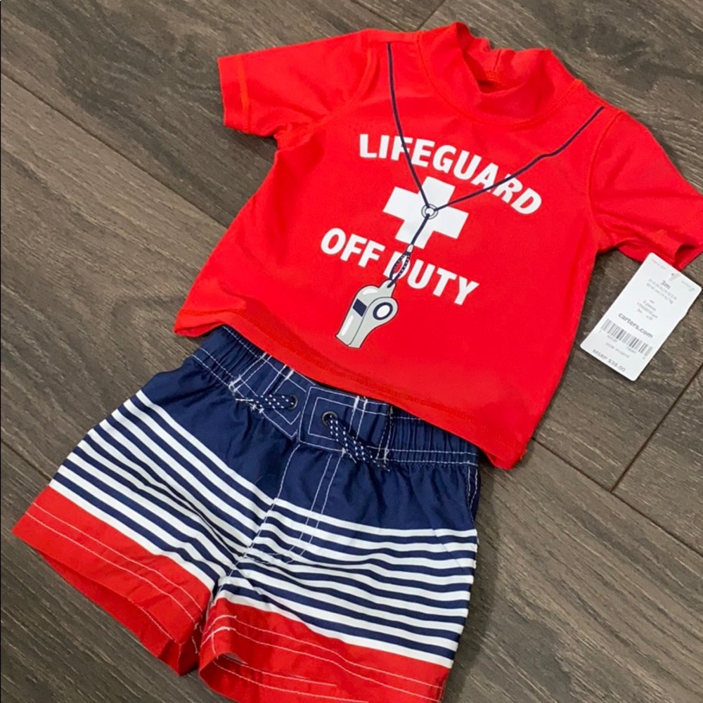 Lifeguard off duty rash guard & swim trunks 3mon